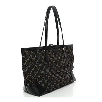 Gucci Jacquard Black Denim GG Monogram Medium Ophidia Shopping Tote Black Ivory 3 of 10