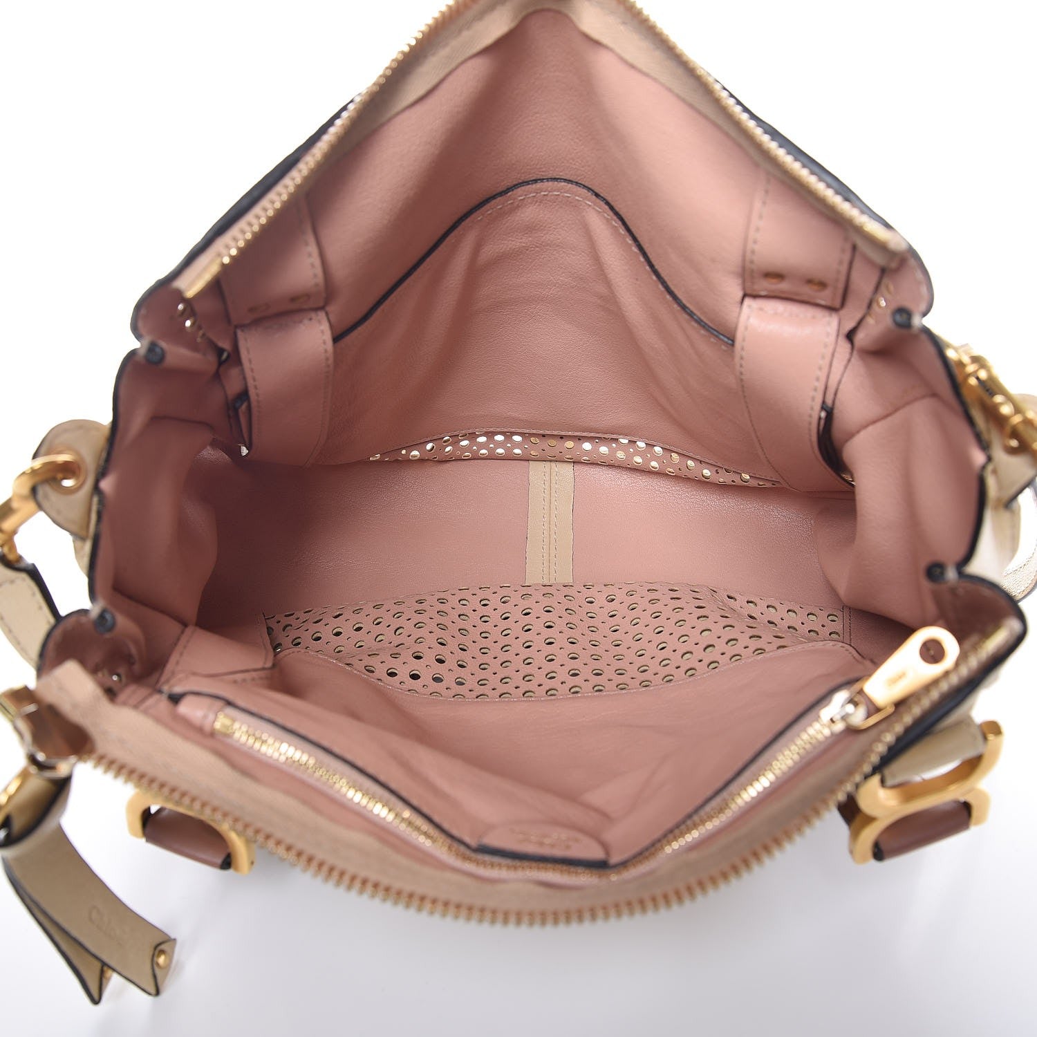 Chloe Calfskin Perforated Medium Marcie Satchel Beige 6 of 17