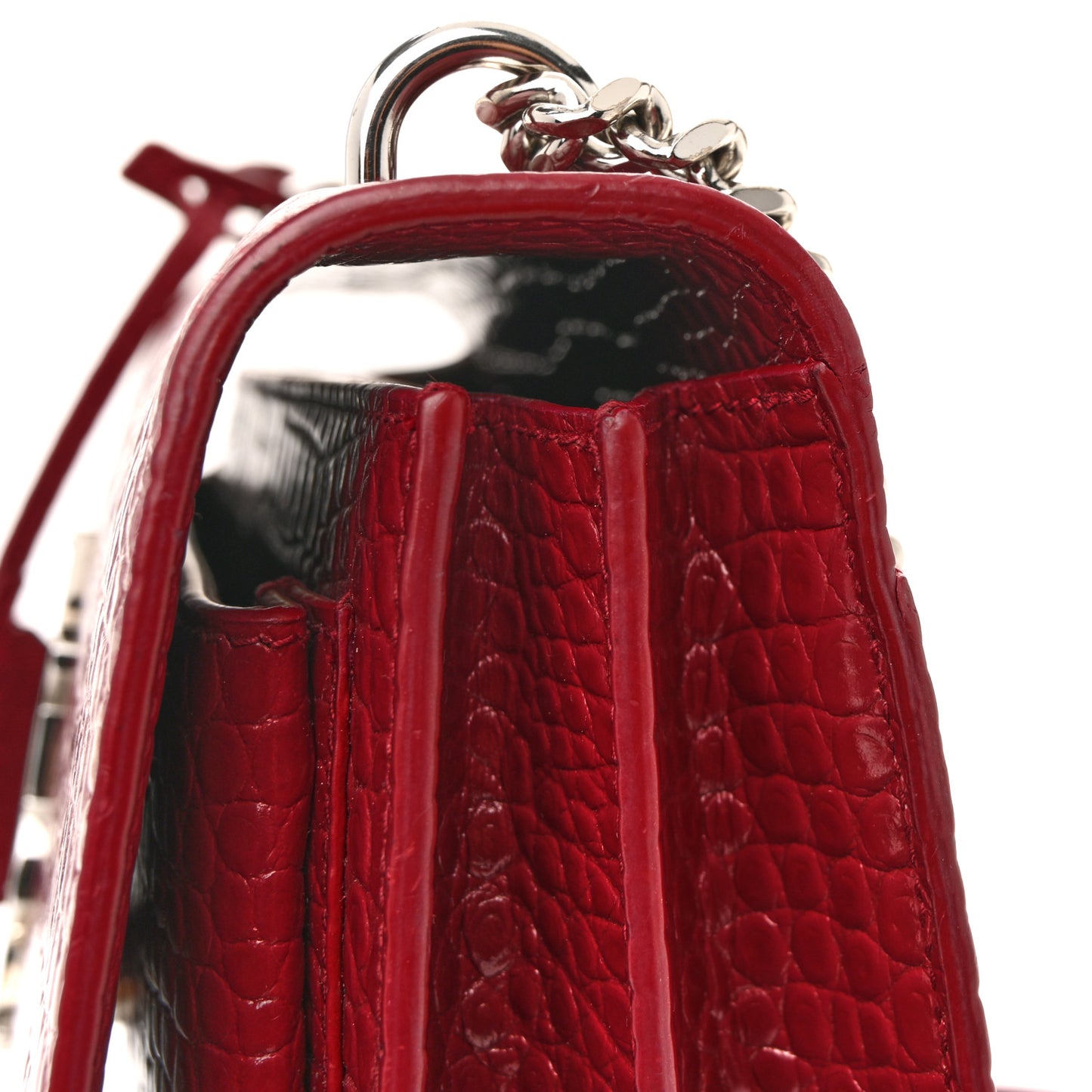 Calfskin Crocodile Embossed Medium Monogram Sunset Rouge Eros