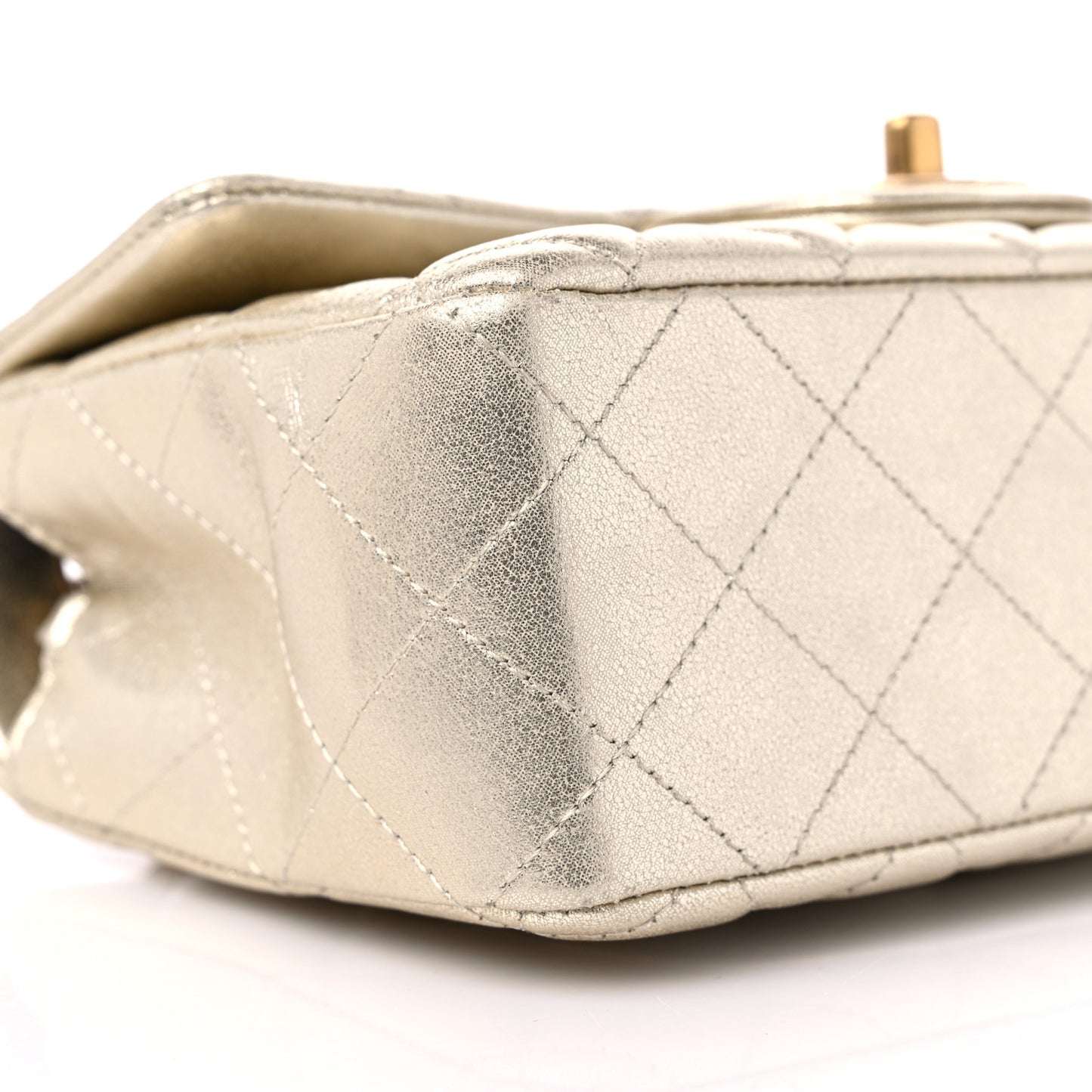 Metallic Lambskin Quilted Mini Rectangular Flap Gold
