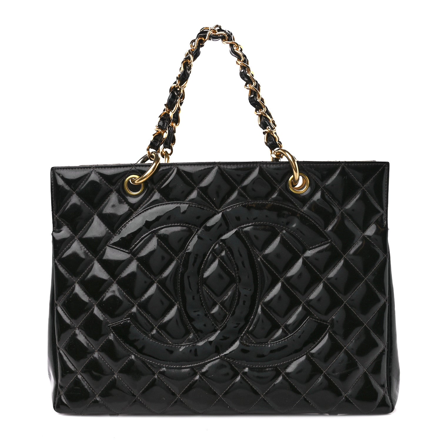 Chanel Patent Quilted Grand Shopping Tote GST Black 1 of 14