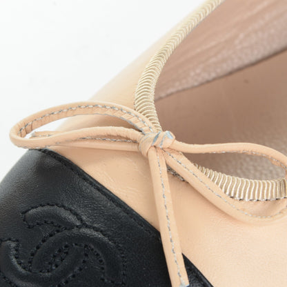 Chanel Lambskin Cap Toe Ballerina Flats 37 Beige Black 10 of 10