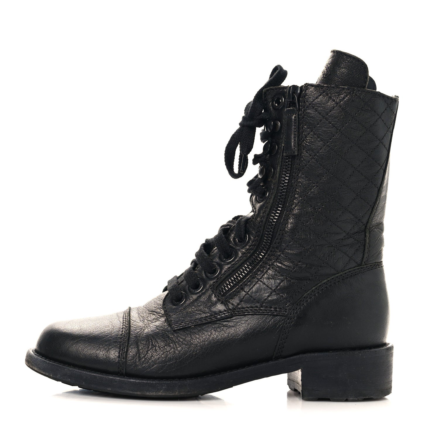 Sheepskin Quilted CC Tall Lace Up Combat Boots 38.5 Black