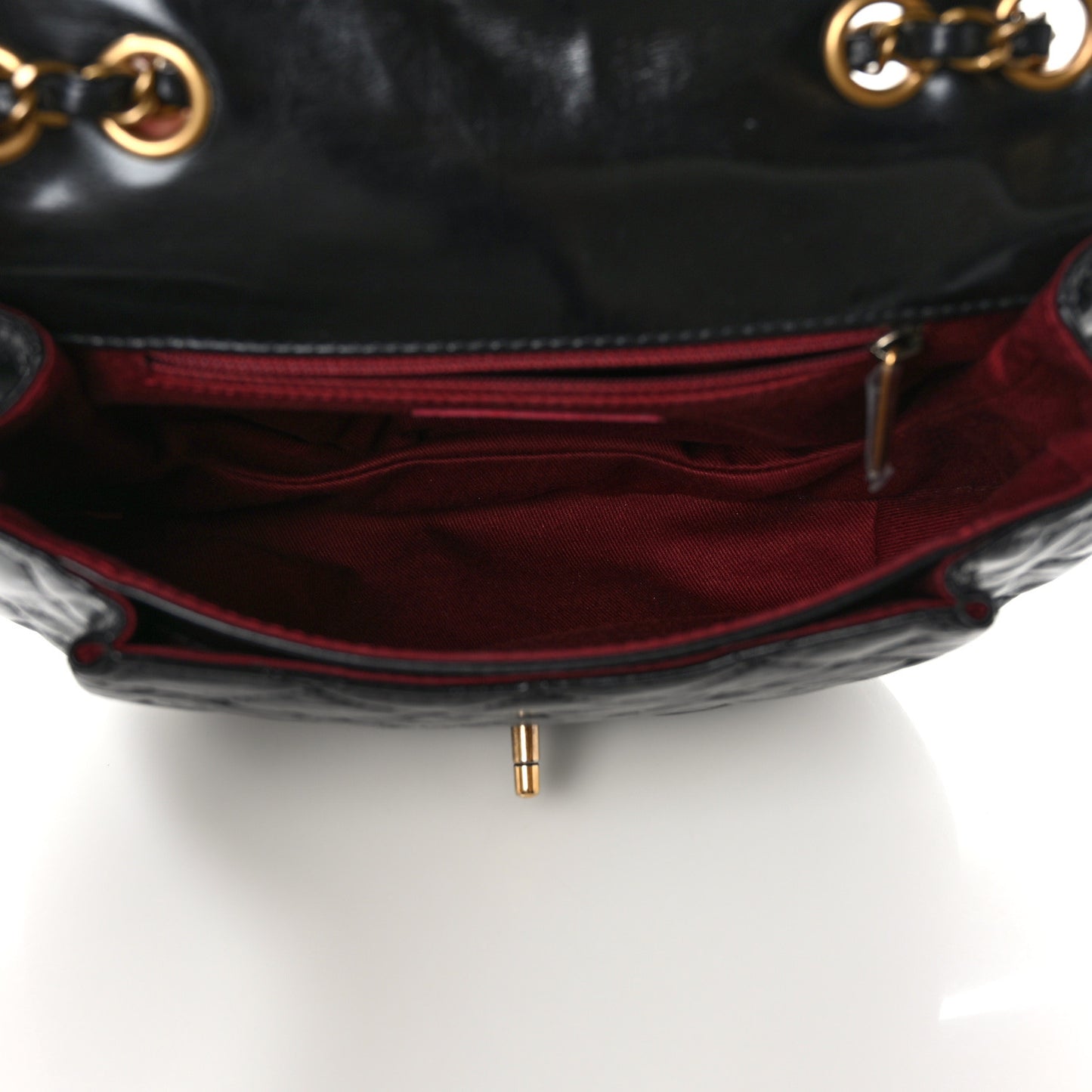 Glazed Calfskin Quilted Medium Bubble CC Flap Black