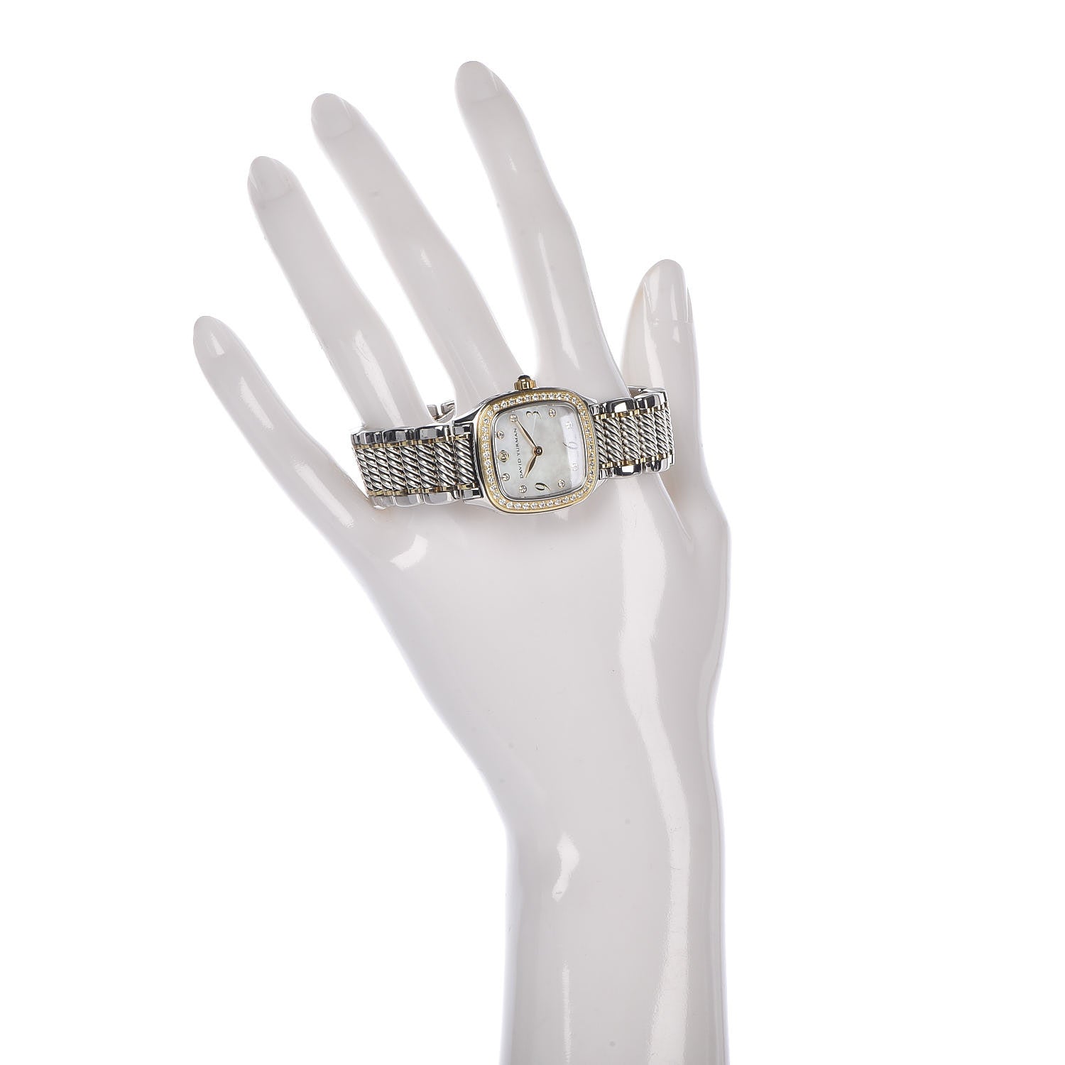 David Yurman Stainless Steel 18K Yellow Gold Diamond Mother of Pearl 25mm Thoroughbred Quartz Watch 2 of 6