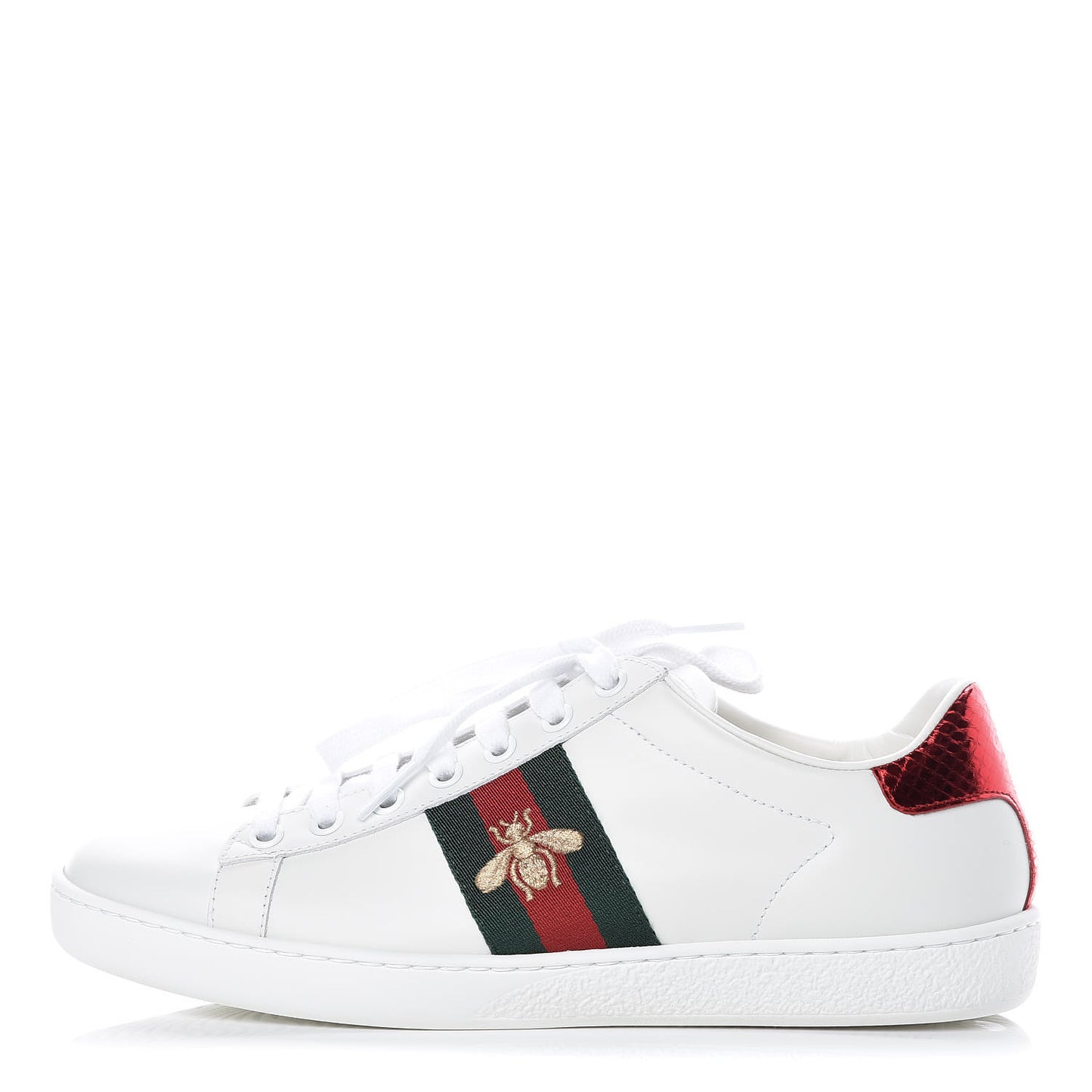 Calfskin Ayers Bee Embroidered Womens Ace Sneakers 37 White Green