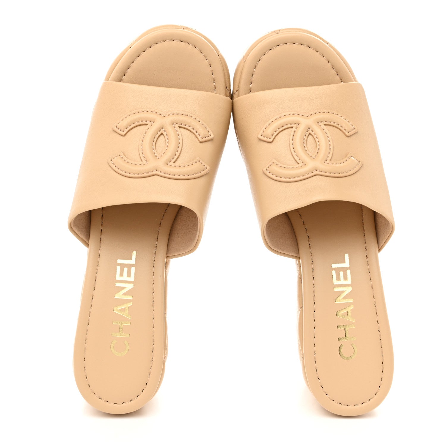 Chanel Lambskin Quilted CC Platform Mules 37.5 Beige 2 of 10