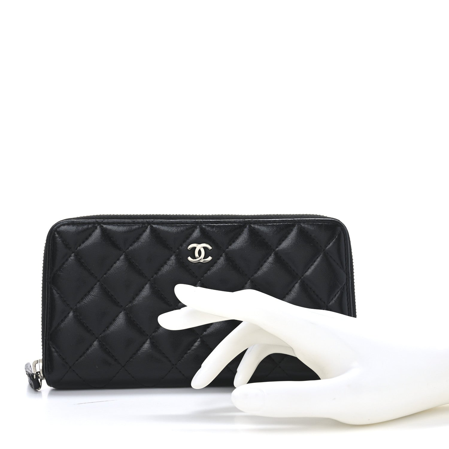 Chanel Lambskin Quilted Large Gusset Zip Around Wallet Black 2 of 8