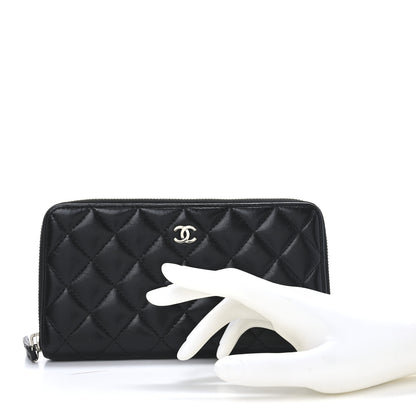 Chanel Lambskin Quilted Large Gusset Zip Around Wallet Black 2 of 8