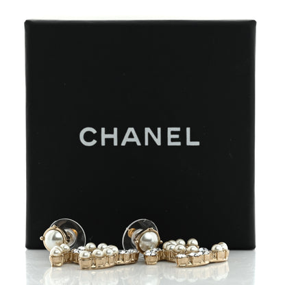 Chanel Crystal Pearl Dazzling Domino CC Drop Earrings Gold 5 of 5