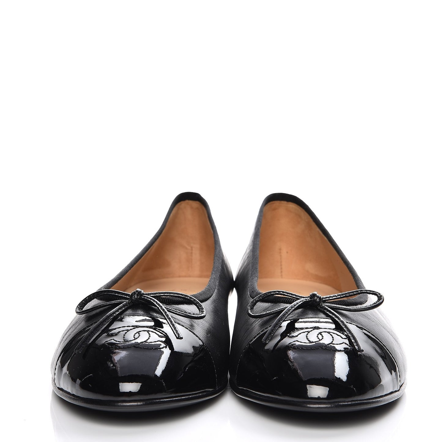 Lambskin Patent Cap Toe Ballerina Flats 41 Black