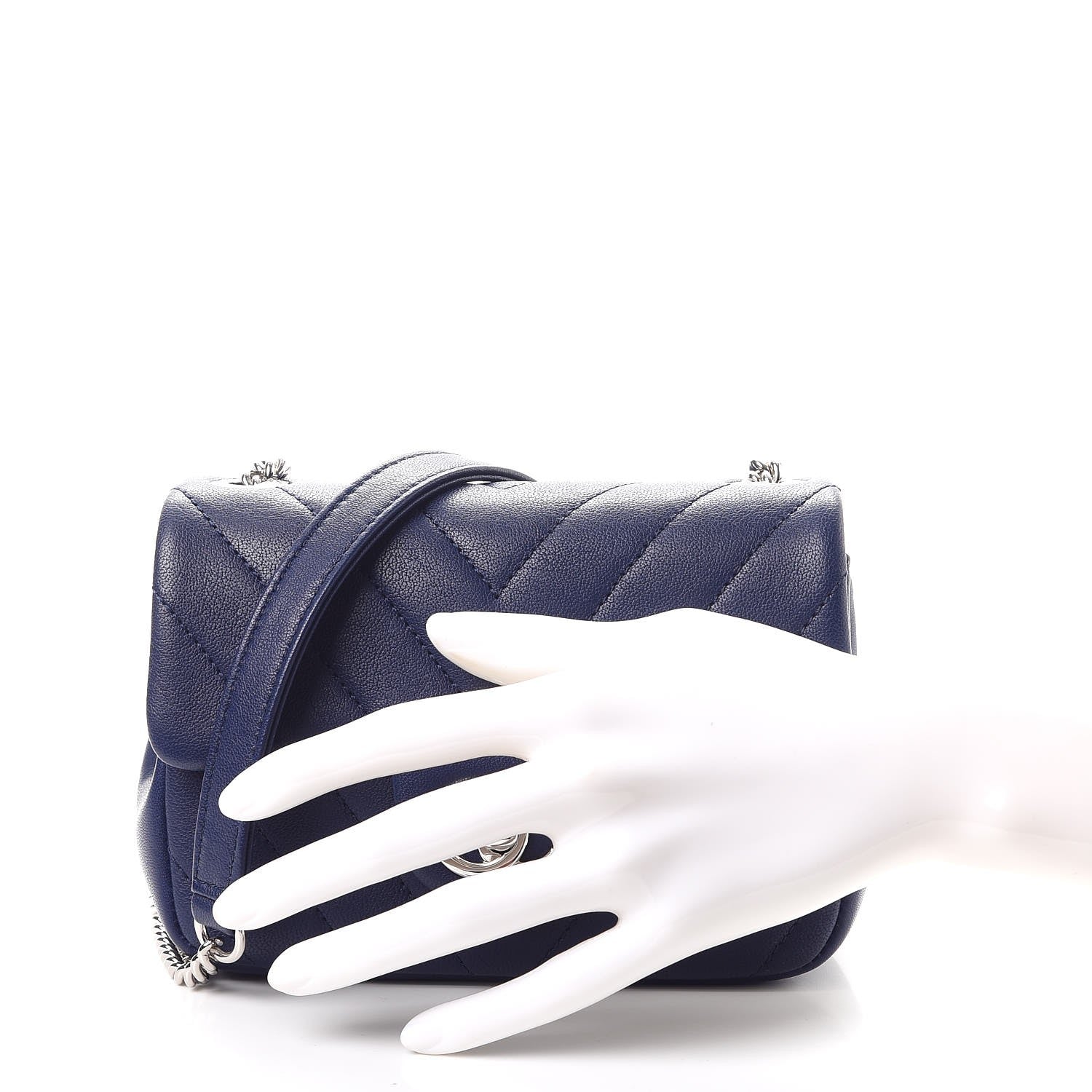 Chanel Calfskin Chevron Quilted Mini Flap Navy 3 of 8