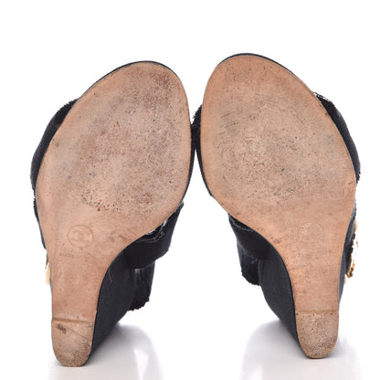 Chanel Canvas Heart CC Wedge Sandals 36.5 Black 7 of 18