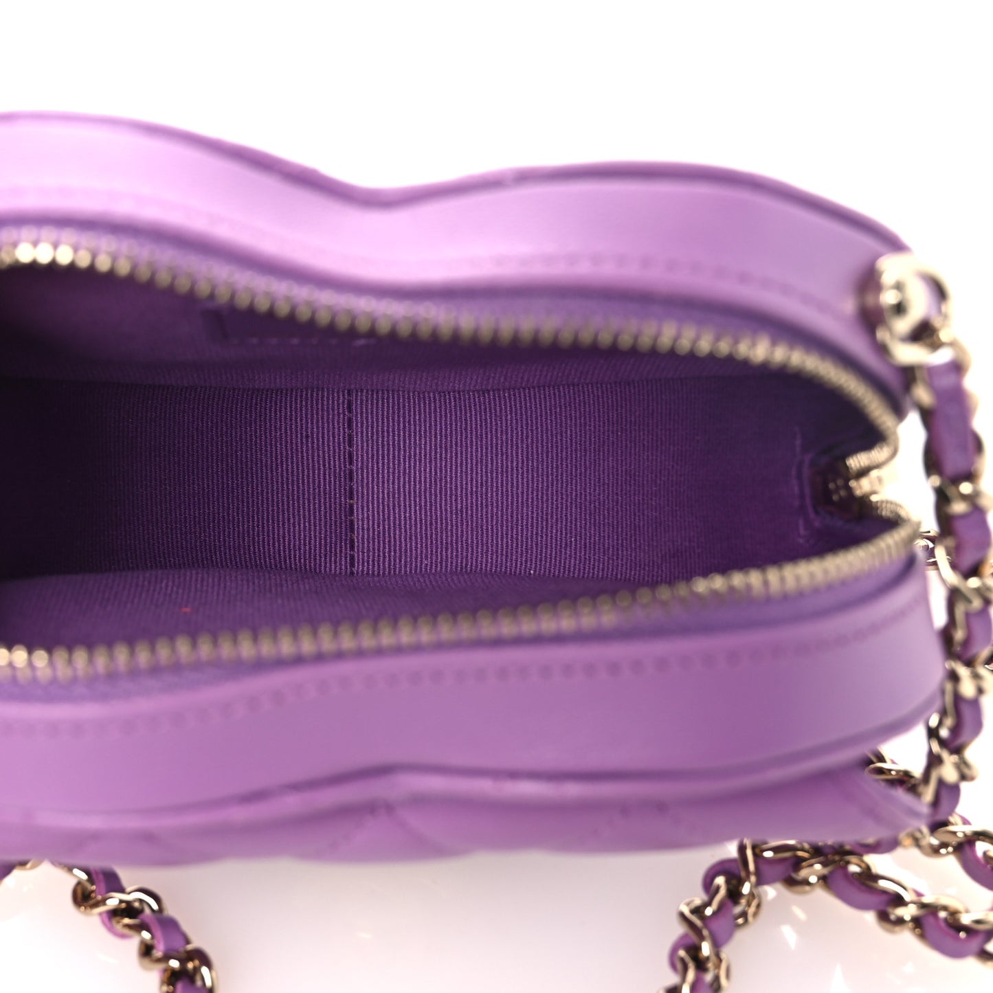 Lambskin Quilted CC In Love Heart Clutch With Chain Purple