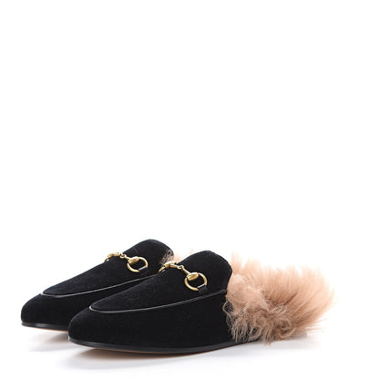 Gucci Velvet Fur Womens Princetown Slippers 35.5 Black 3 of 8