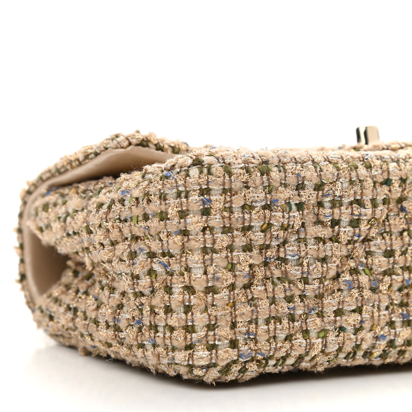 Tweed Quilted Mini Rectangular Flap Beige