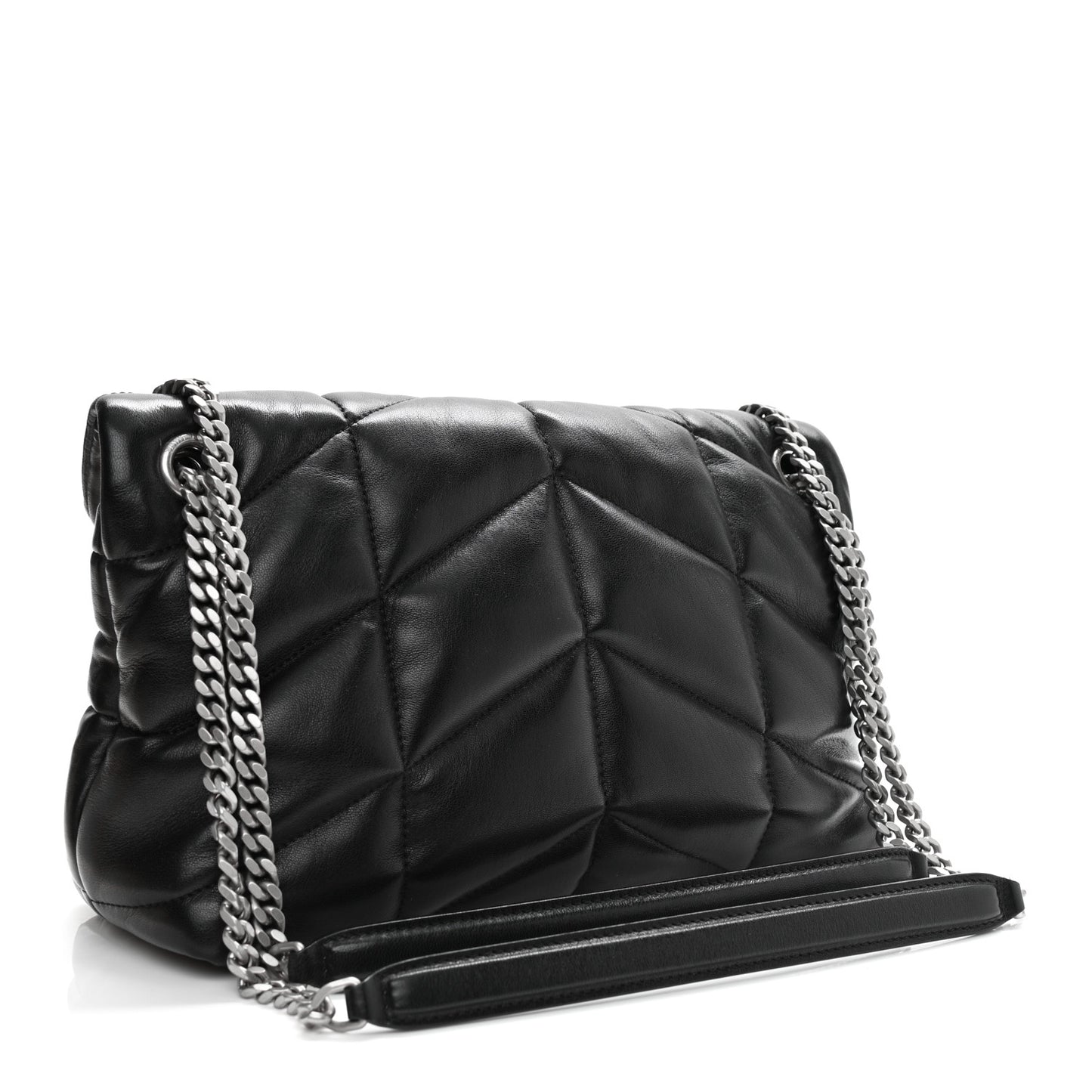 Lambskin Quilted Small Loulou Puffer Monogram Chain Satchel Black