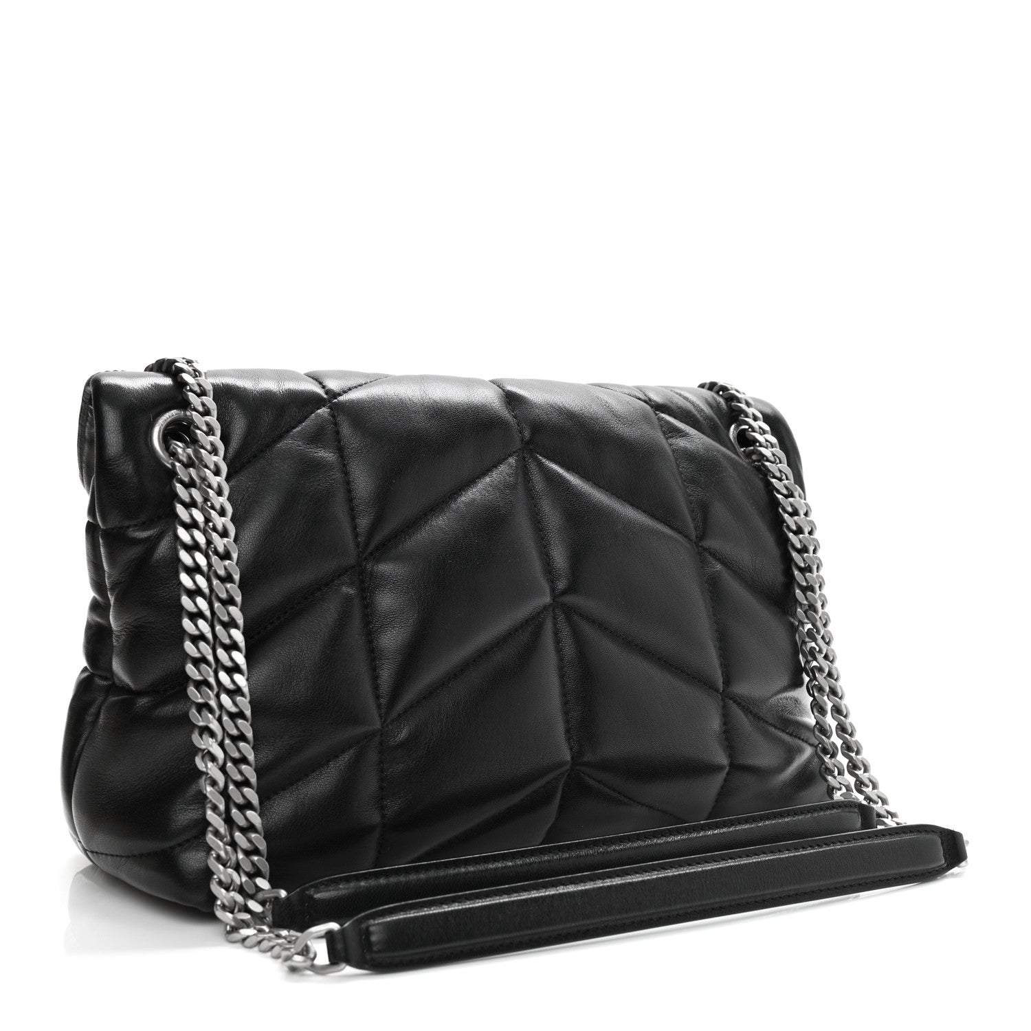 Saint Laurent Lambskin Quilted Small Loulou Puffer Monogram Chain Satchel Black 3 of 11