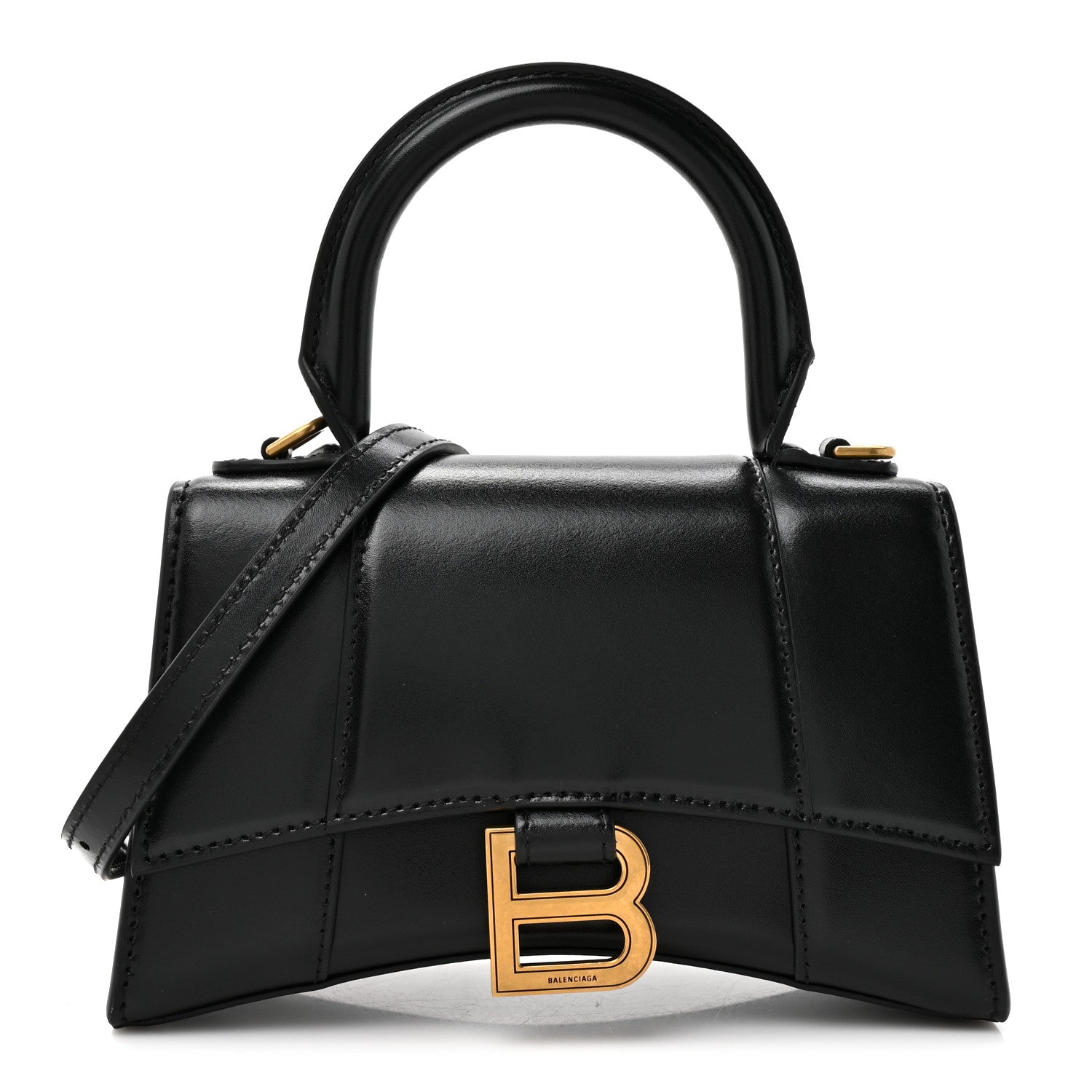Balenciaga Shiny Box Calfskin Hourglass Top Handle Bag XS Black 1 of 13