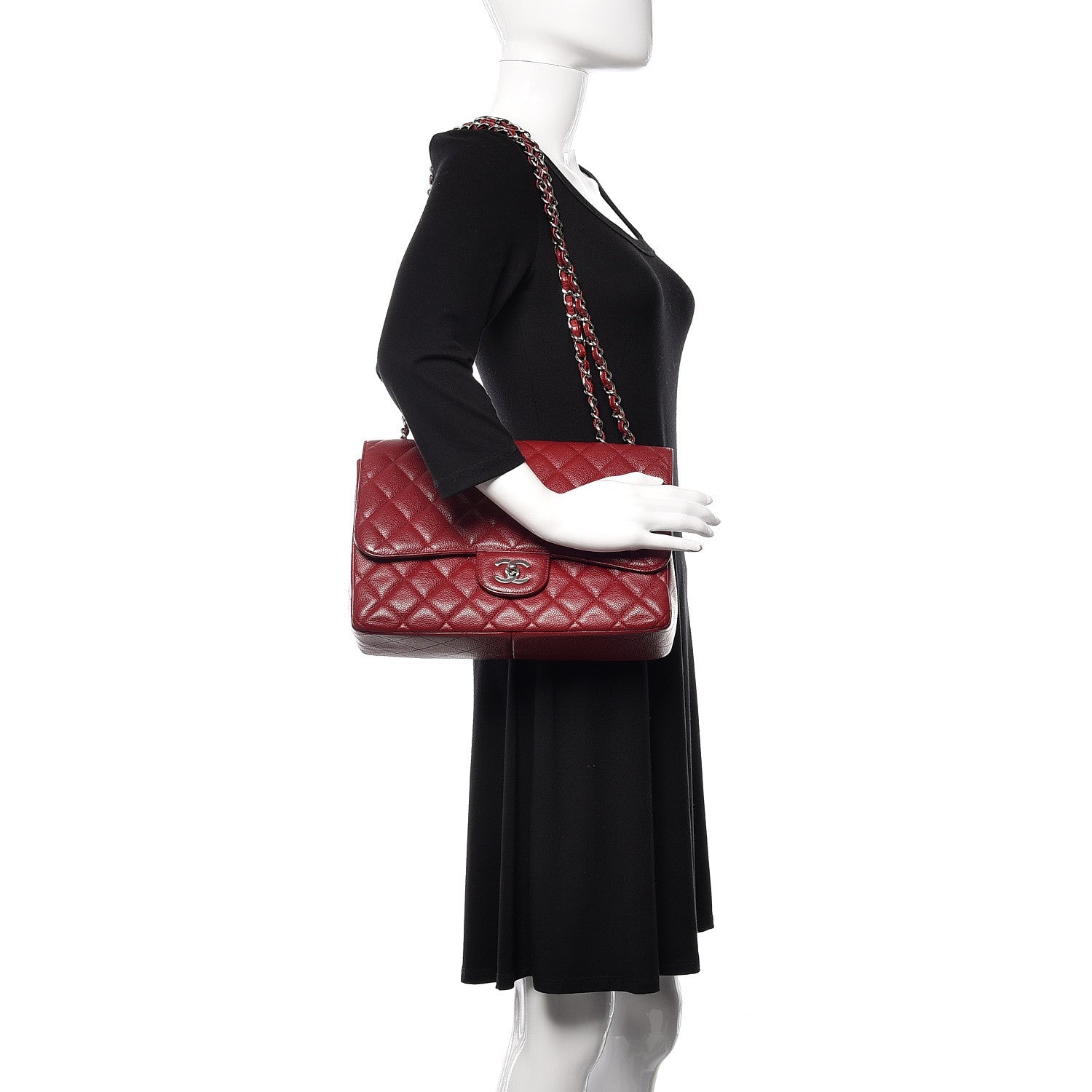 Chanel Caviar Quilted Jumbo Single Flap Red 2 of 10