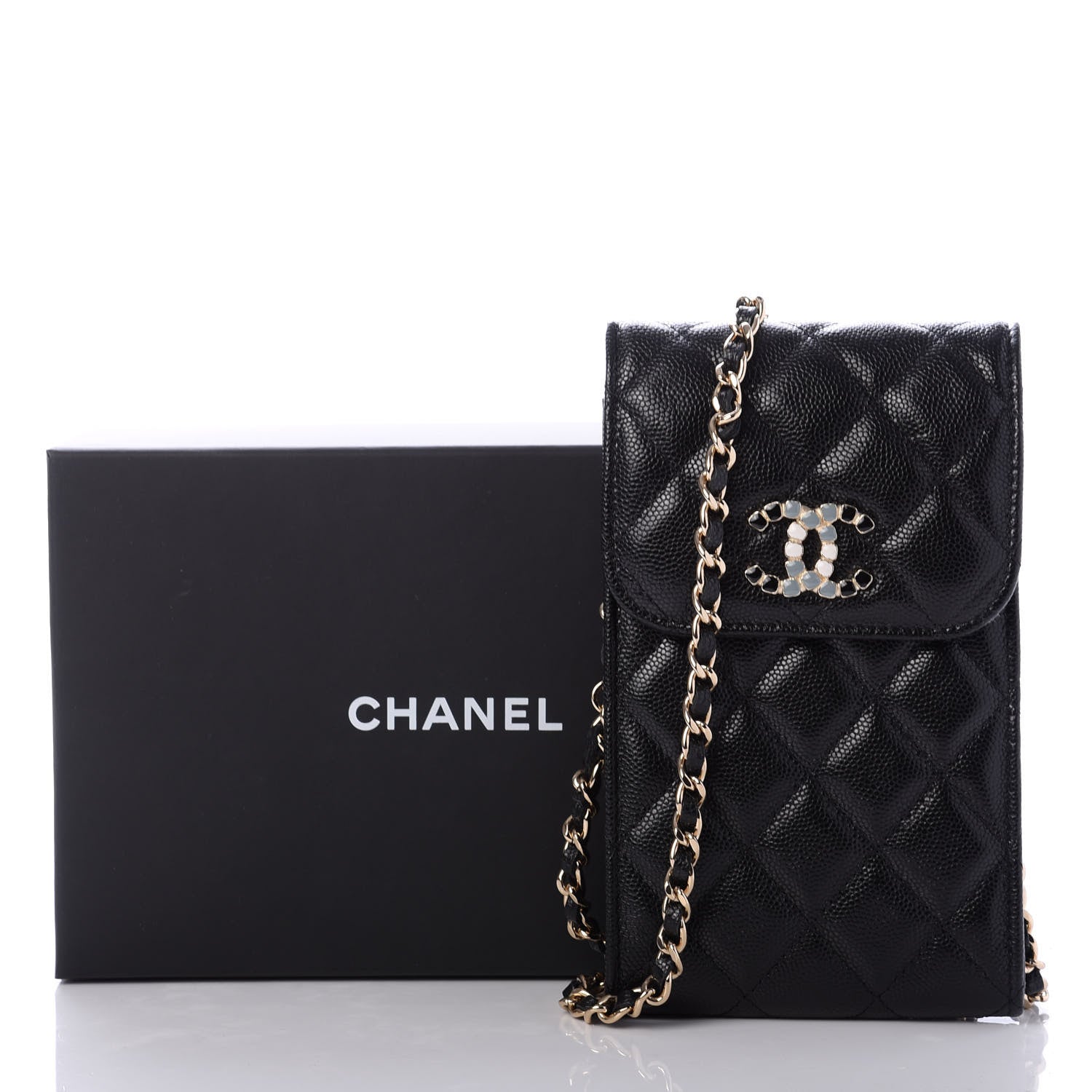 Chanel Caviar Quilted Crystal CC Airpods Pro and Phone Case With Chain Black 11 of 11