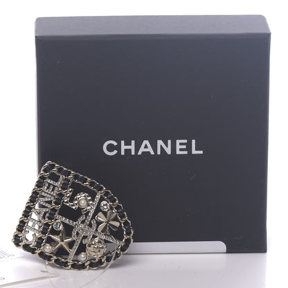 Chanel Lambskin Pearl Strass Sergeant Shield Brooch Gold 5 of 5