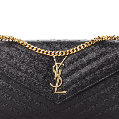 Saint Laurent Grain De Poudre Matelasse Chevron Monogram Chain Wallet Black 9 of 9