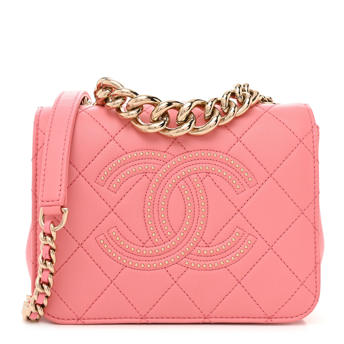 Lambskin Quilted Studded Beauty Begins Flap Rose