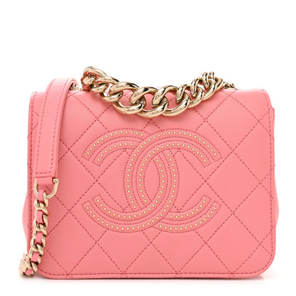 Chanel Lambskin Quilted Studded Beauty Begins Flap Rose 1 of 10