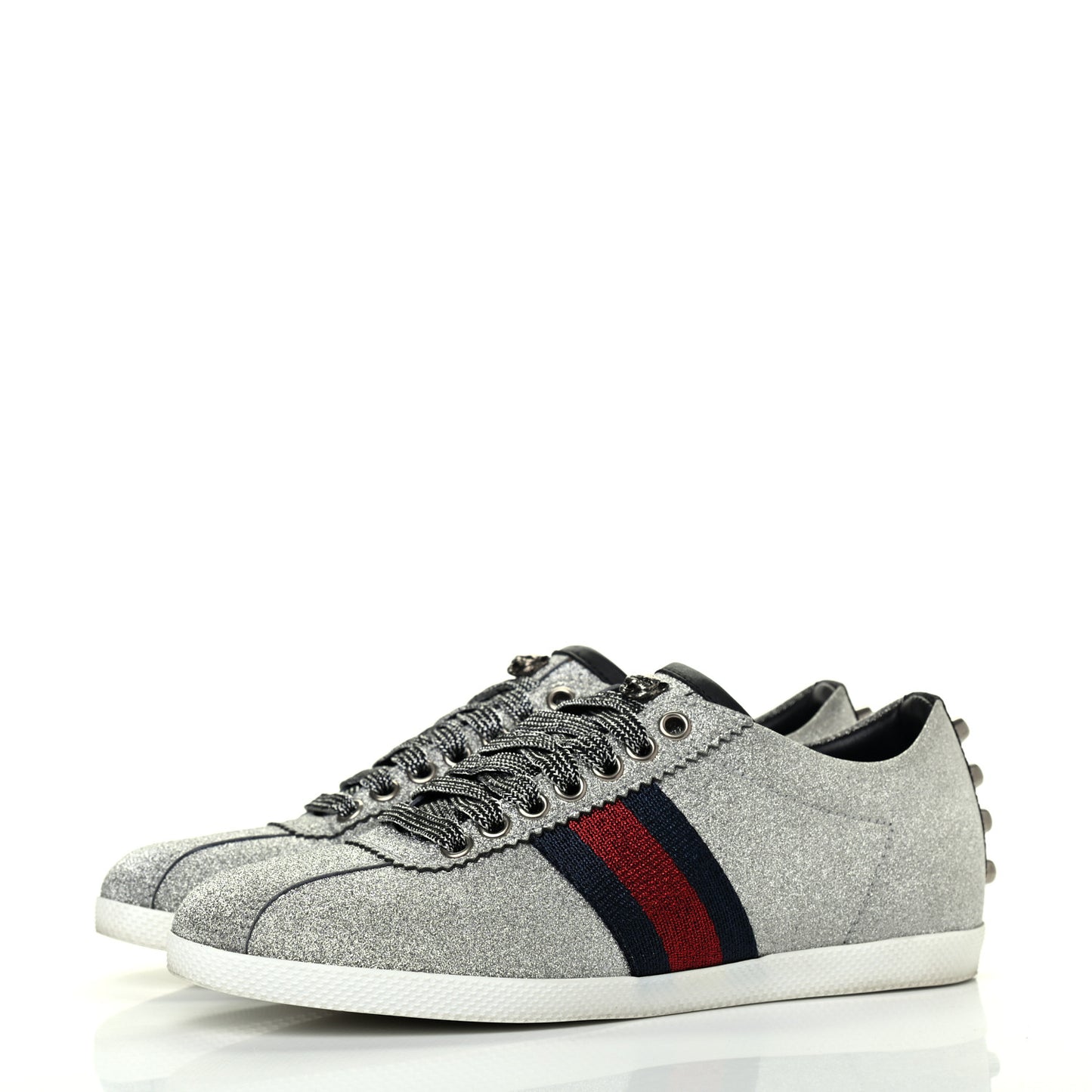 Glitter Fabric Studded Web Womens Sneakers 36.5 Silver