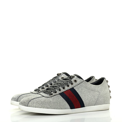 Gucci Glitter Fabric Studded Web Womens Sneakers 36.5 Silver 3 of 11