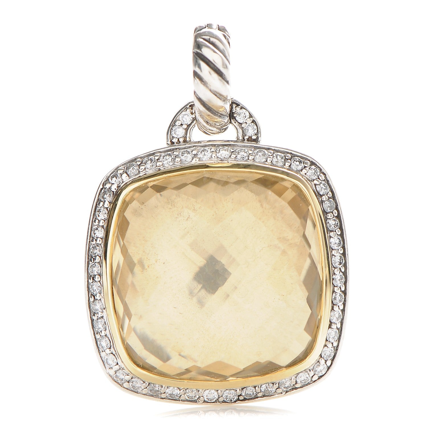 David Yurman Sterling Silver 18K Gold Diamond Champagne Citrine 17mm Albion Pendant 1 of 4