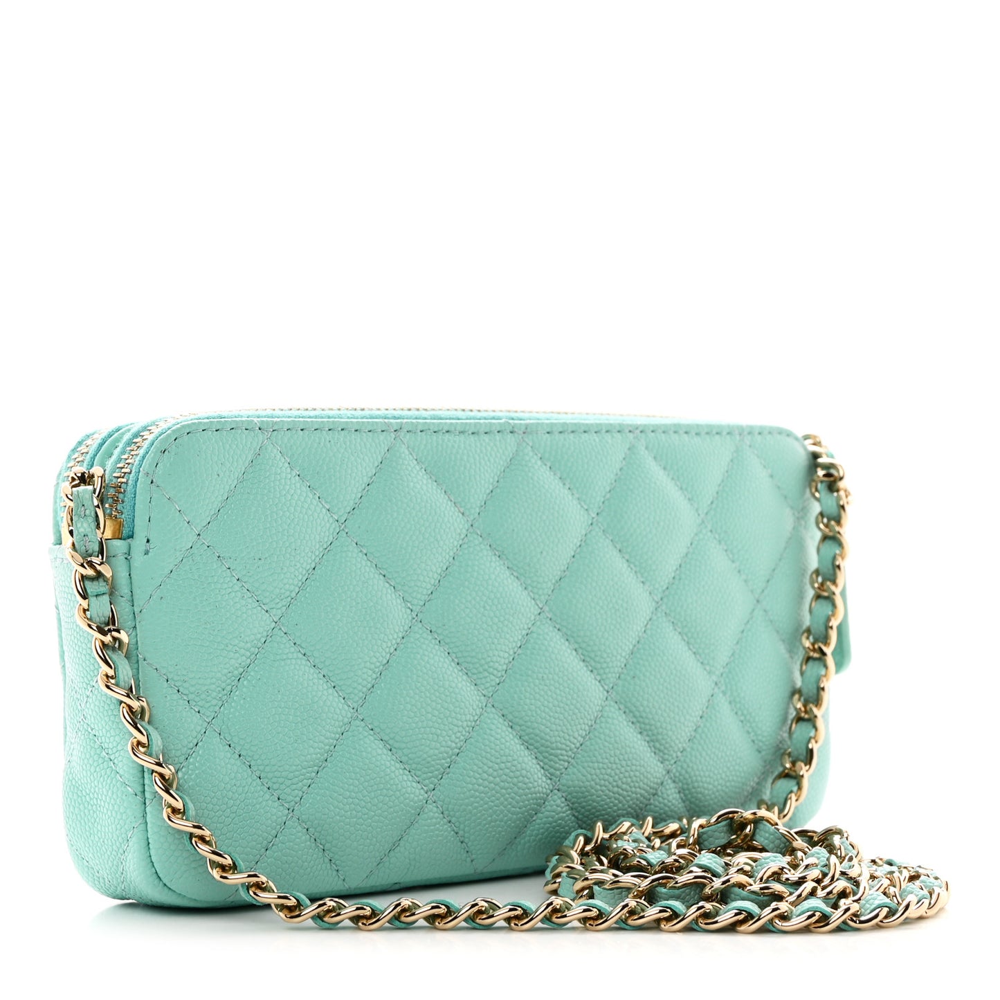 Caviar Quilted Small Clutch With Chain Light Blue