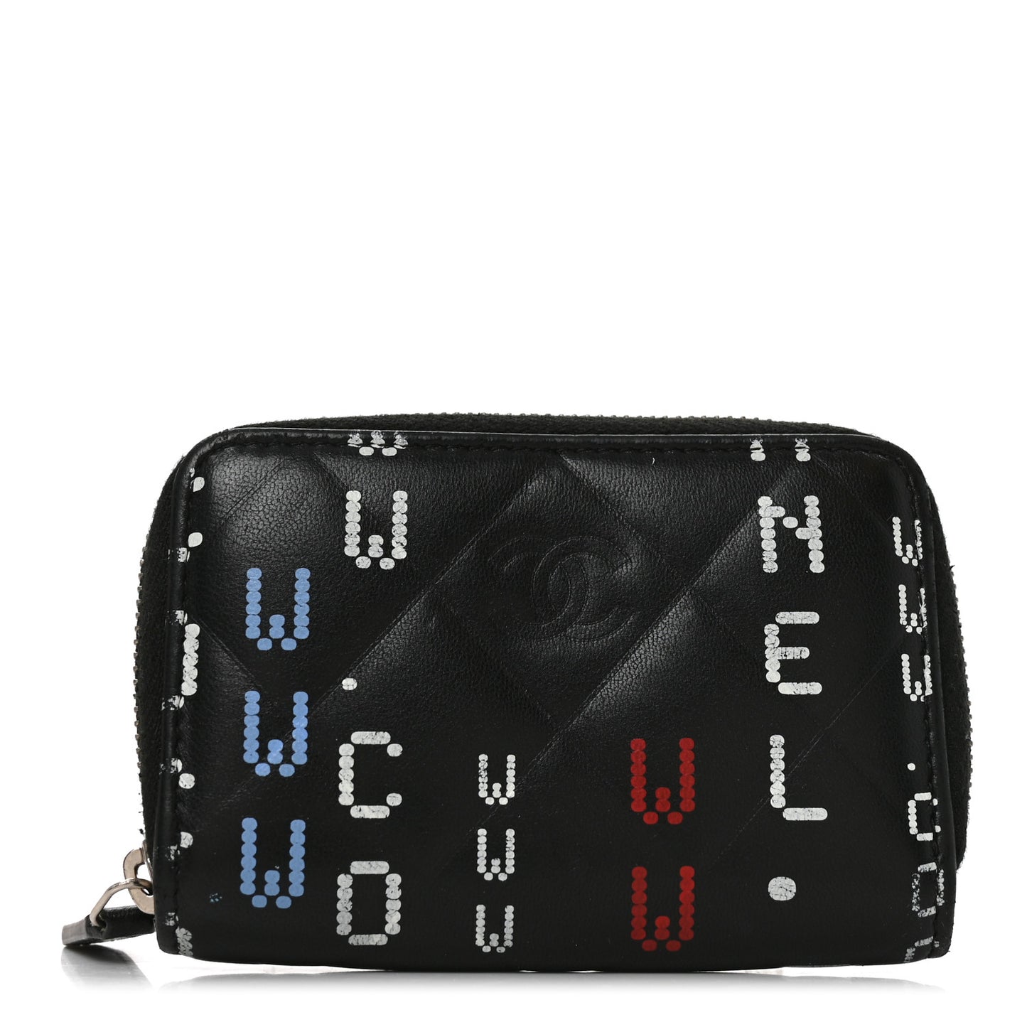 Lambskin Quilted Data Center Zip Around Coin Purse Wallet Black