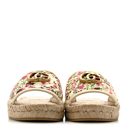 Gucci Nappa Matelasse Diagonal Floral Print GG Marmont Pilar Espadrille Slide Sandals 37.5 Ivory Pink 3 of 13