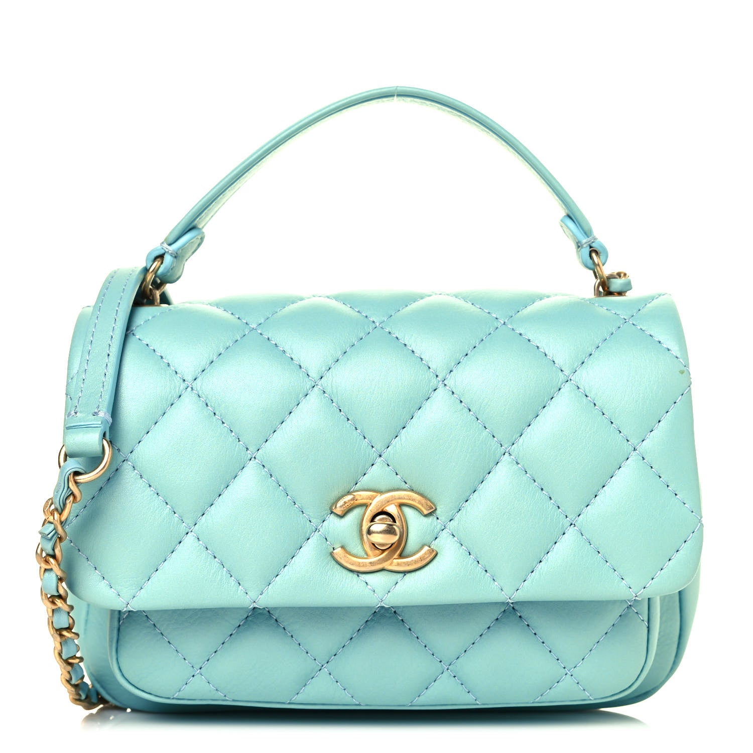 Chanel Calfskin Quilted Top Handle Flap Light Blue 1 of 12