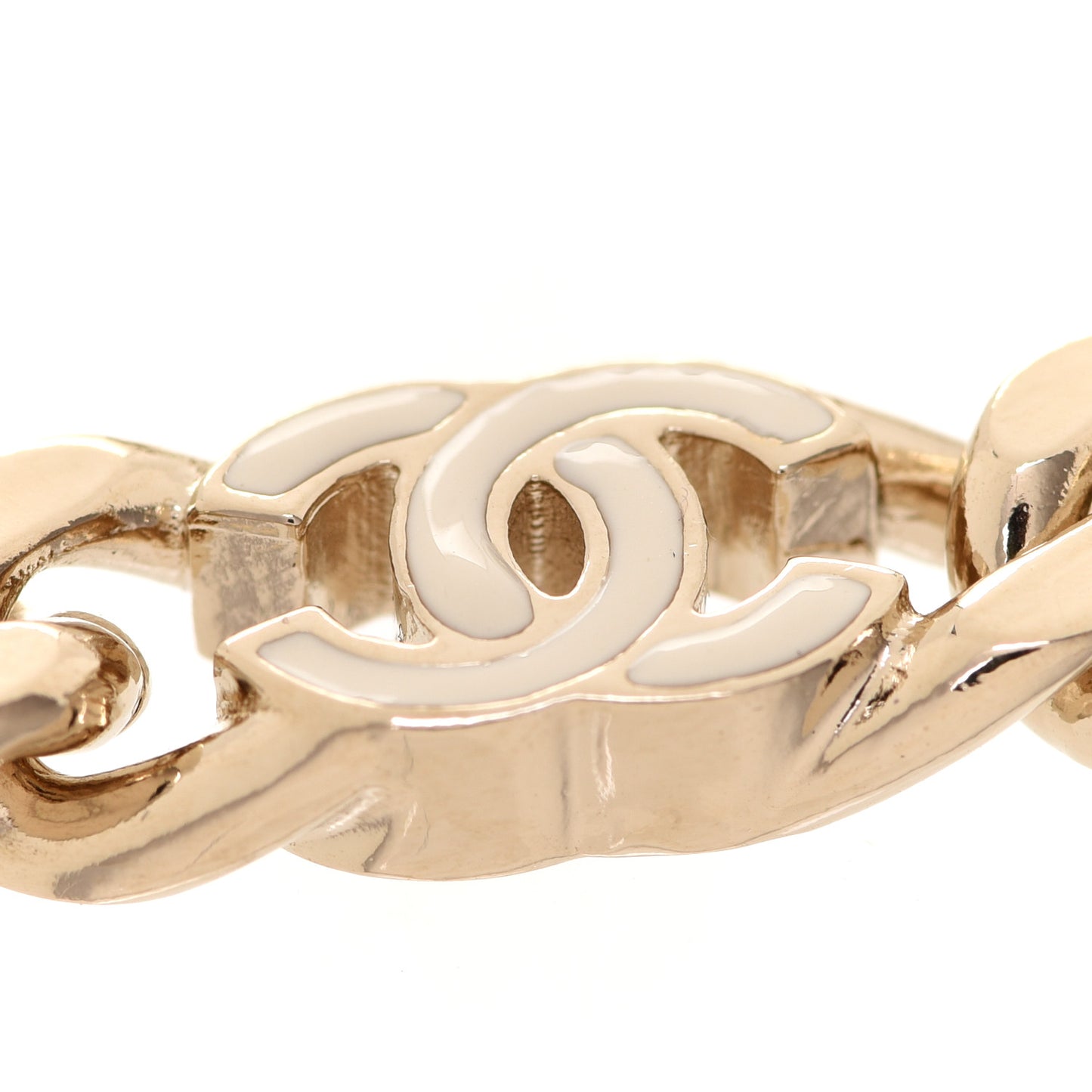 Enamel Metal CC Chain Bracelet Gold White