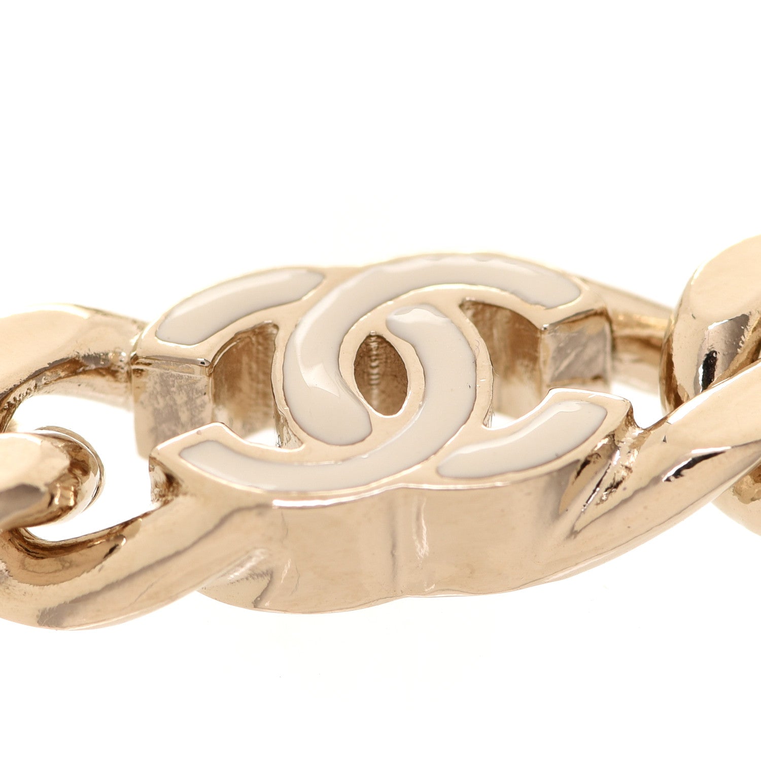 Chanel Enamel Metal CC Chain Bracelet Gold White 5 of 6