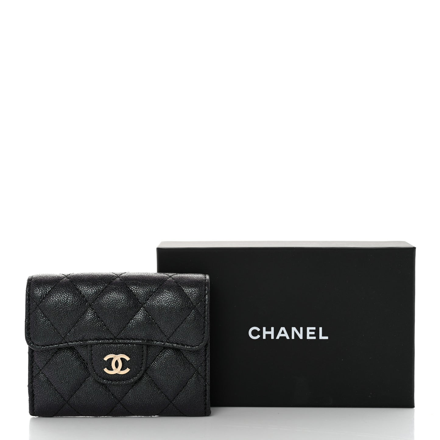 Iridescent Caviar Quilted Flap Card Holder Wallet Black
