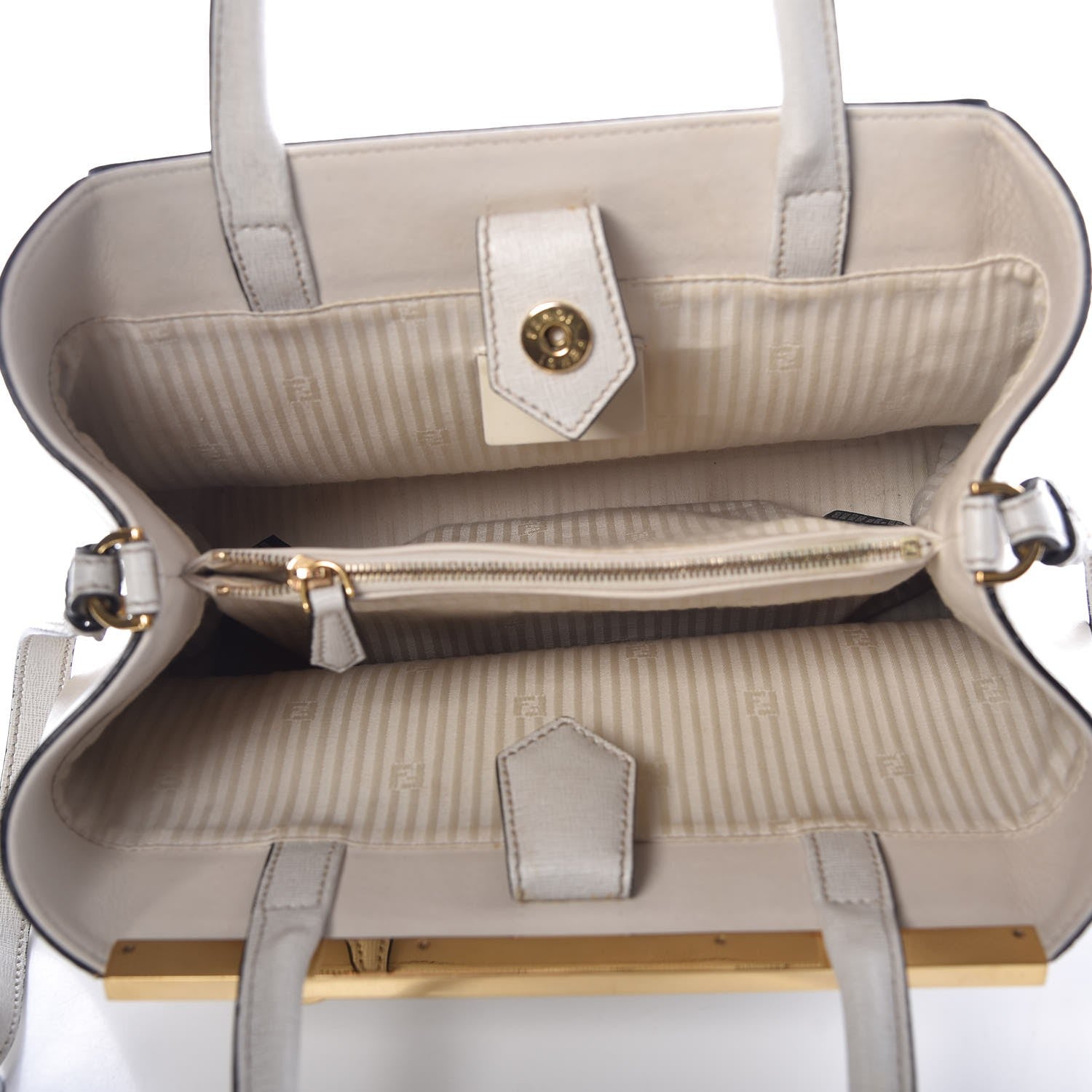 Fendi Vitello Elite Flamingo Petite 2Jours Tote Latte Bianco 6 of 13