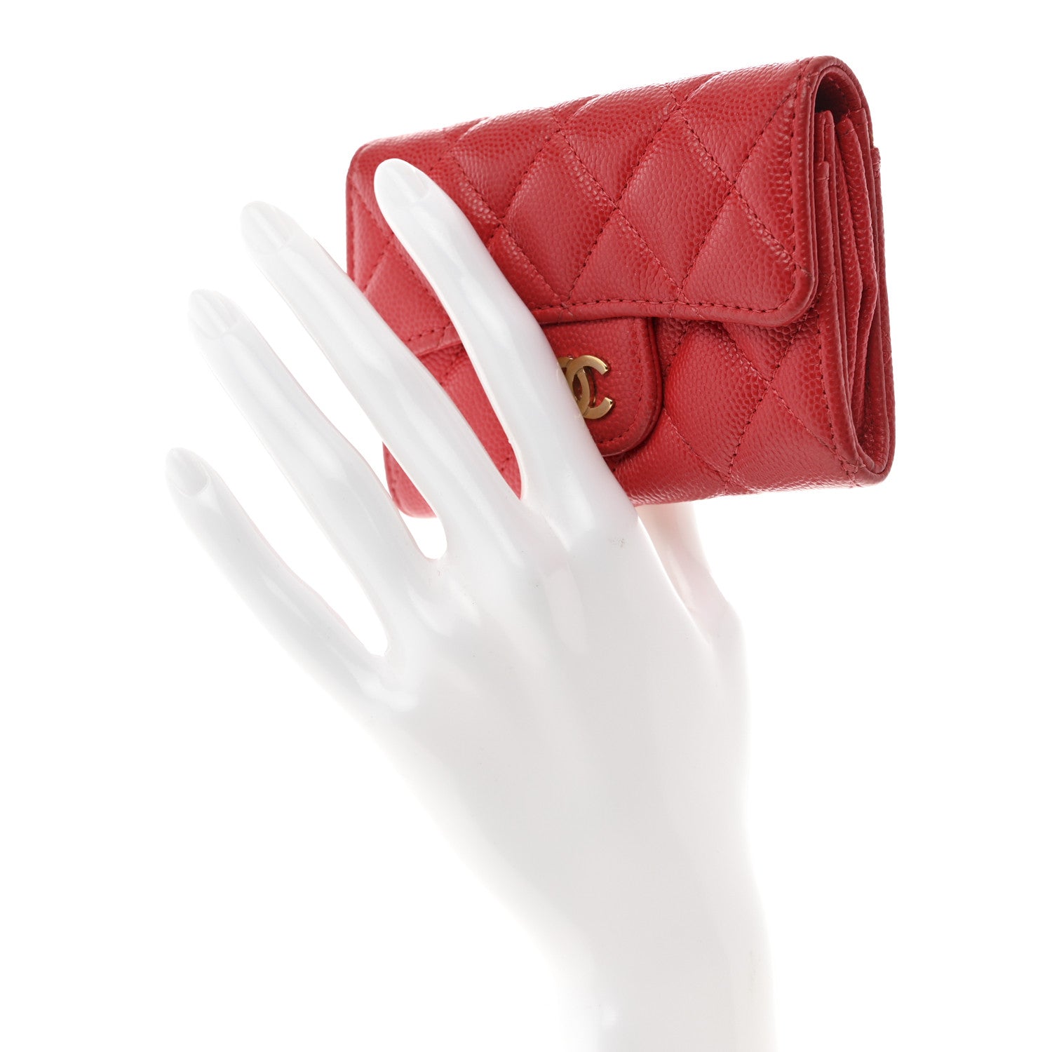 Chanel Caviar Quilted Flap Card Holder Wallet Red 2 of 10