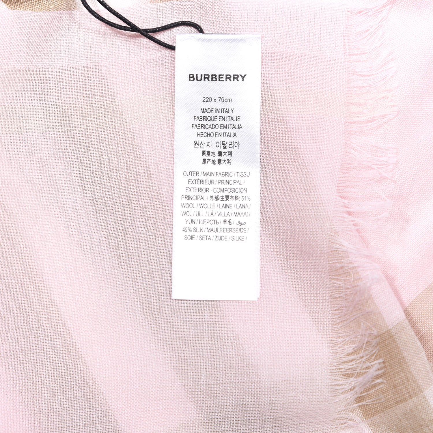 Burberry Wool Silk Giant Check Lightweight Scarf Alabaster Pink 4 of 4