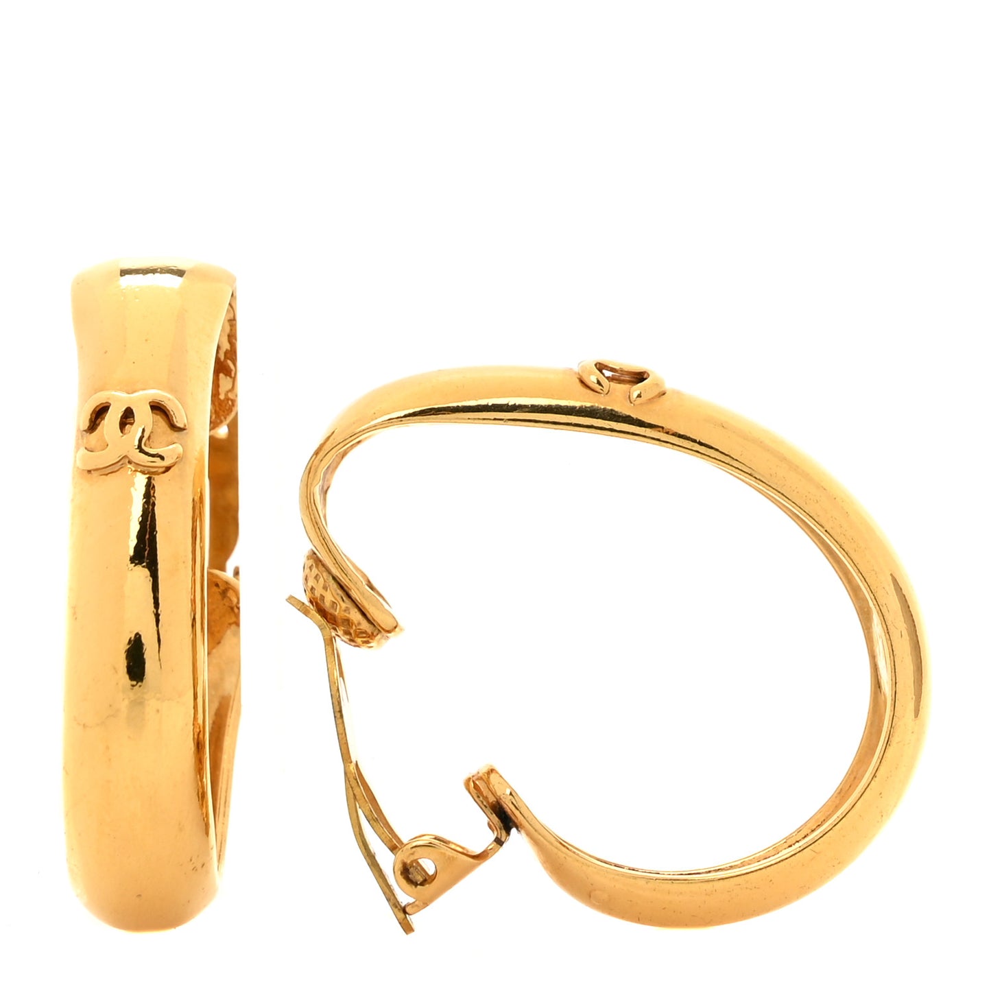 Metal CC Hoop Clip On Earrings Gold