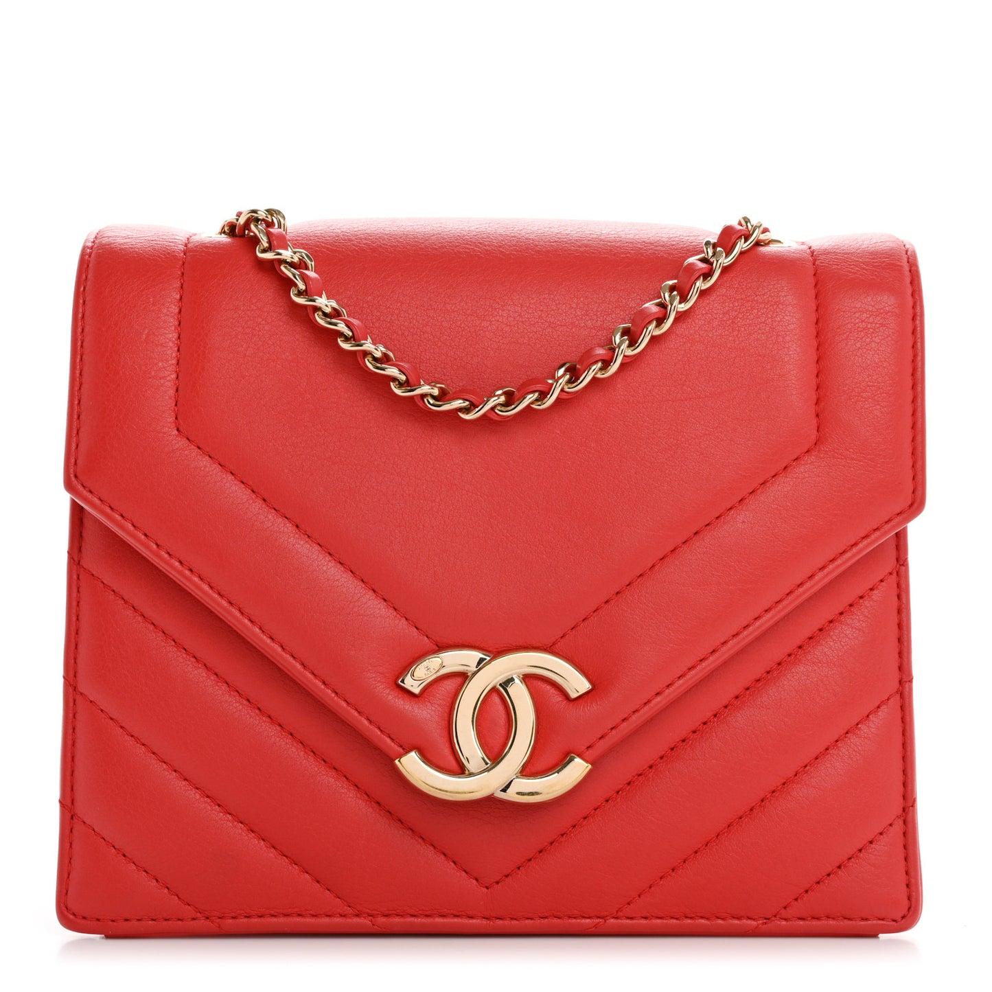 Calfskin Quilted Chevron Small Envelope Flap Red