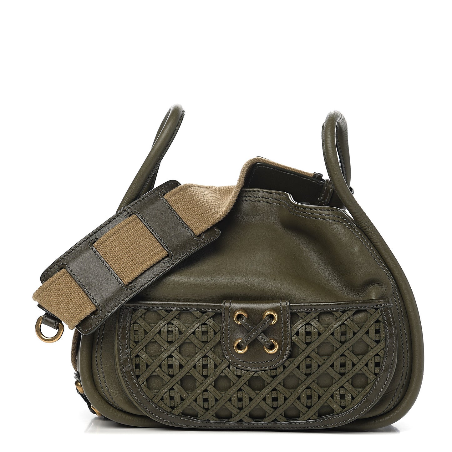 Calfskin Woven Satchel Dark Green