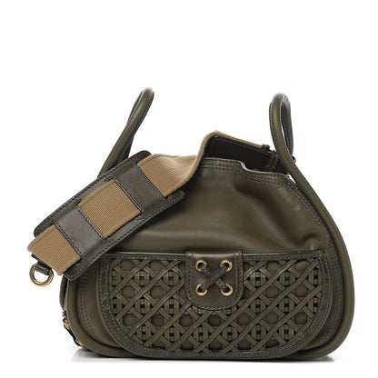 Christian Dior Calfskin Woven Satchel Dark Green 1 of 11