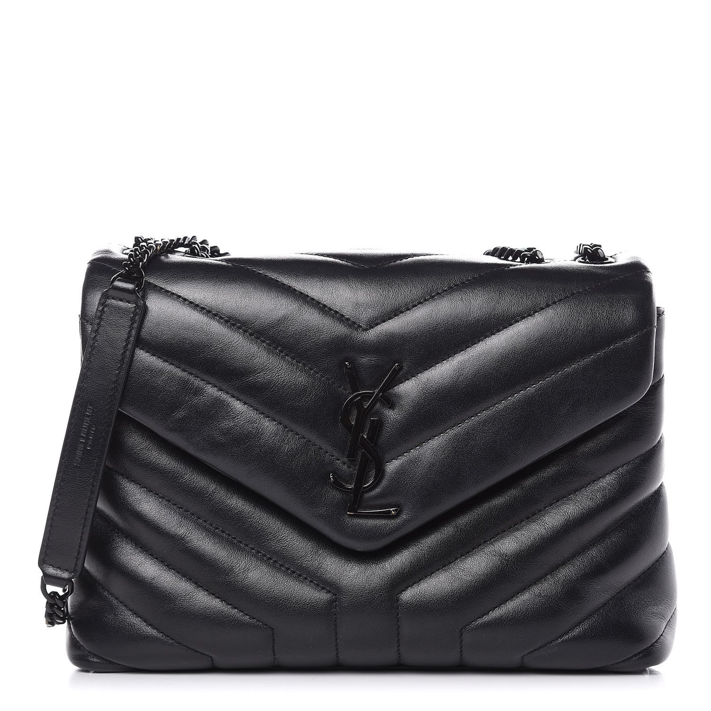 Calfskin Y Quilted Monogram Small Loulou Chain Satchel Black