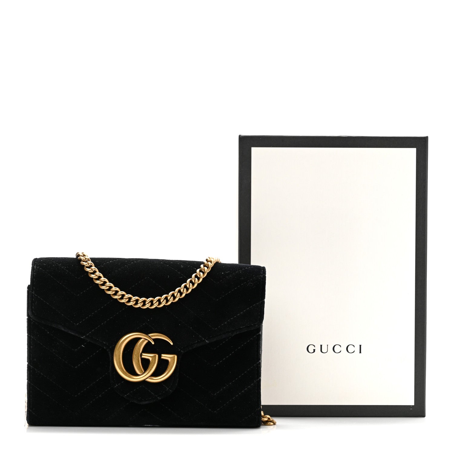 Gucci Velvet Matelasse GG Marmont Chain Wallet Black 11 of 11