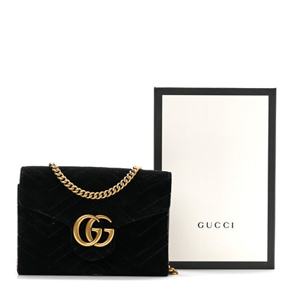 Gucci Velvet Matelasse GG Marmont Chain Wallet Black 11 of 11