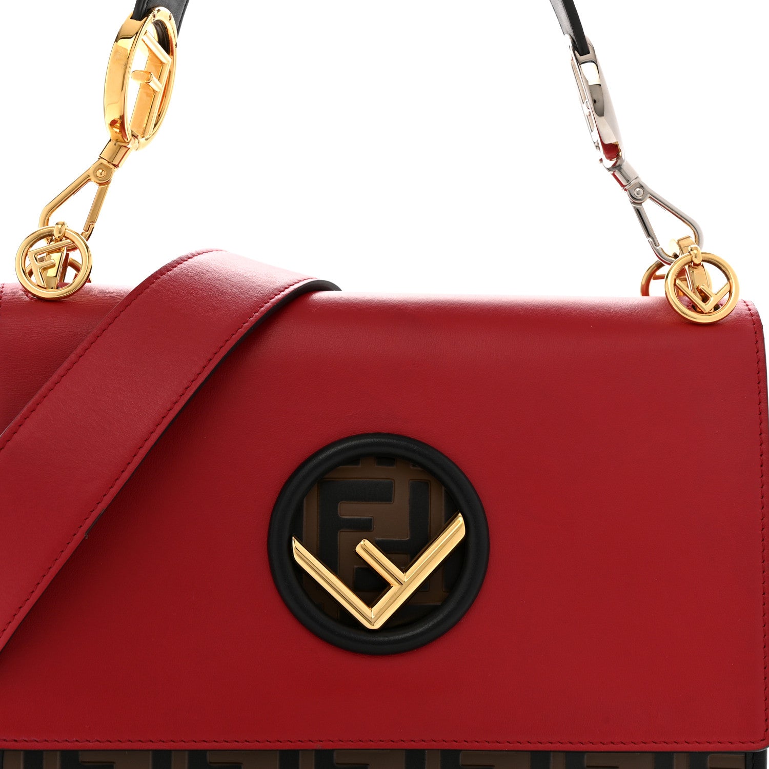 Fendi Vitello Century F is Fendi Bi-Color FF 1974 Embossed Kan I Shoulder Bag Fragola Maya Black 8 of 14